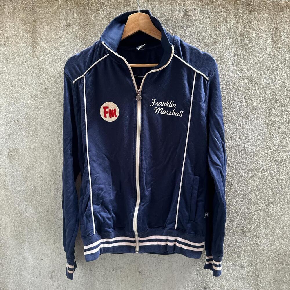 Franklin Marshall Jacket Track Navy Full Zip Long Sleeve Navy Blue Size Medium